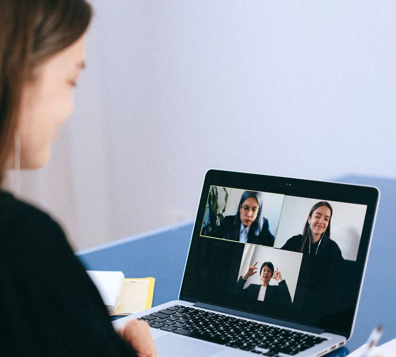 person in an online meeting