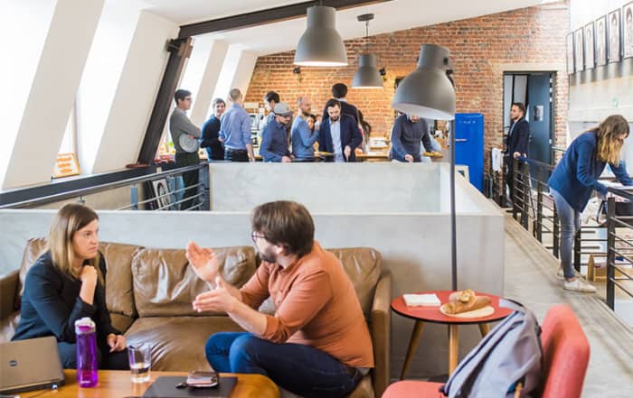 A busy office breakroom