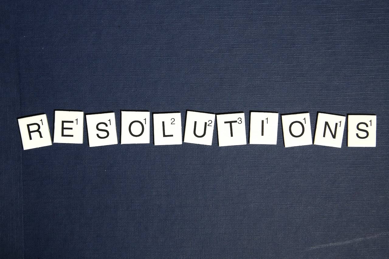 Resolutions spelled out with Scrabble game pieces